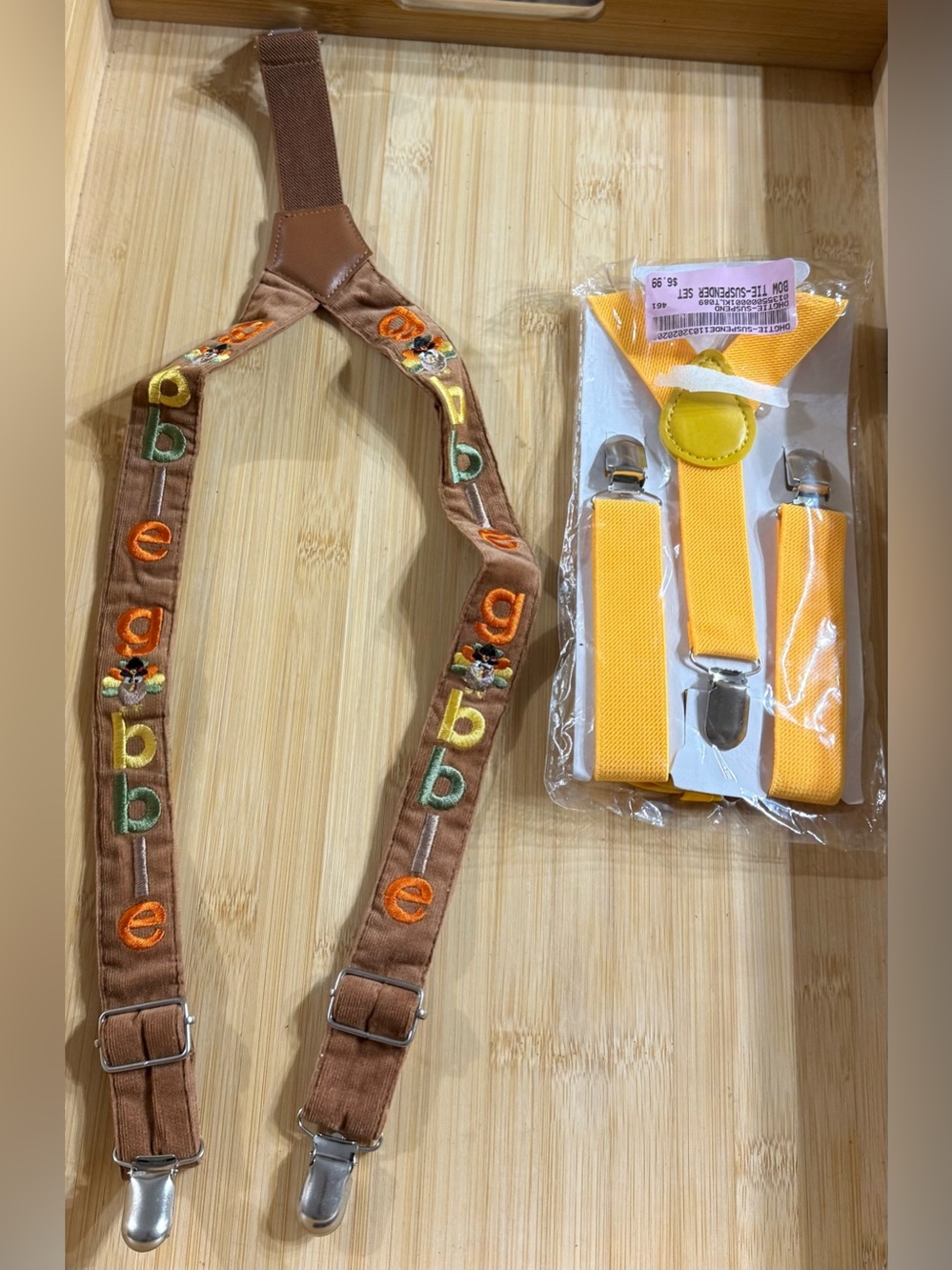 Baby Infants One Size Suspenders and Bow Tie Turkey Gobble Thanksgiving Yellow